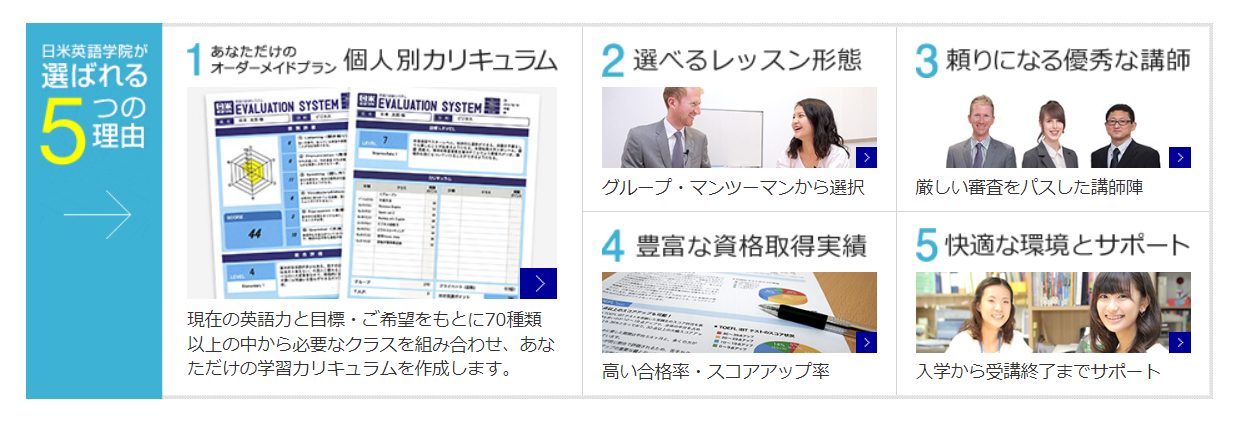 日米英語学院が選ばれる5つの理由