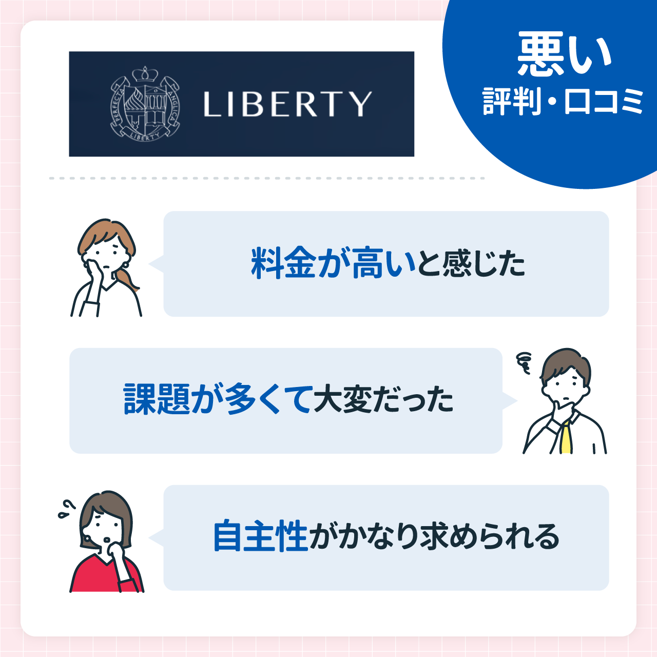 Liberty English Academy(リバティ)の悪い評判・口コミ