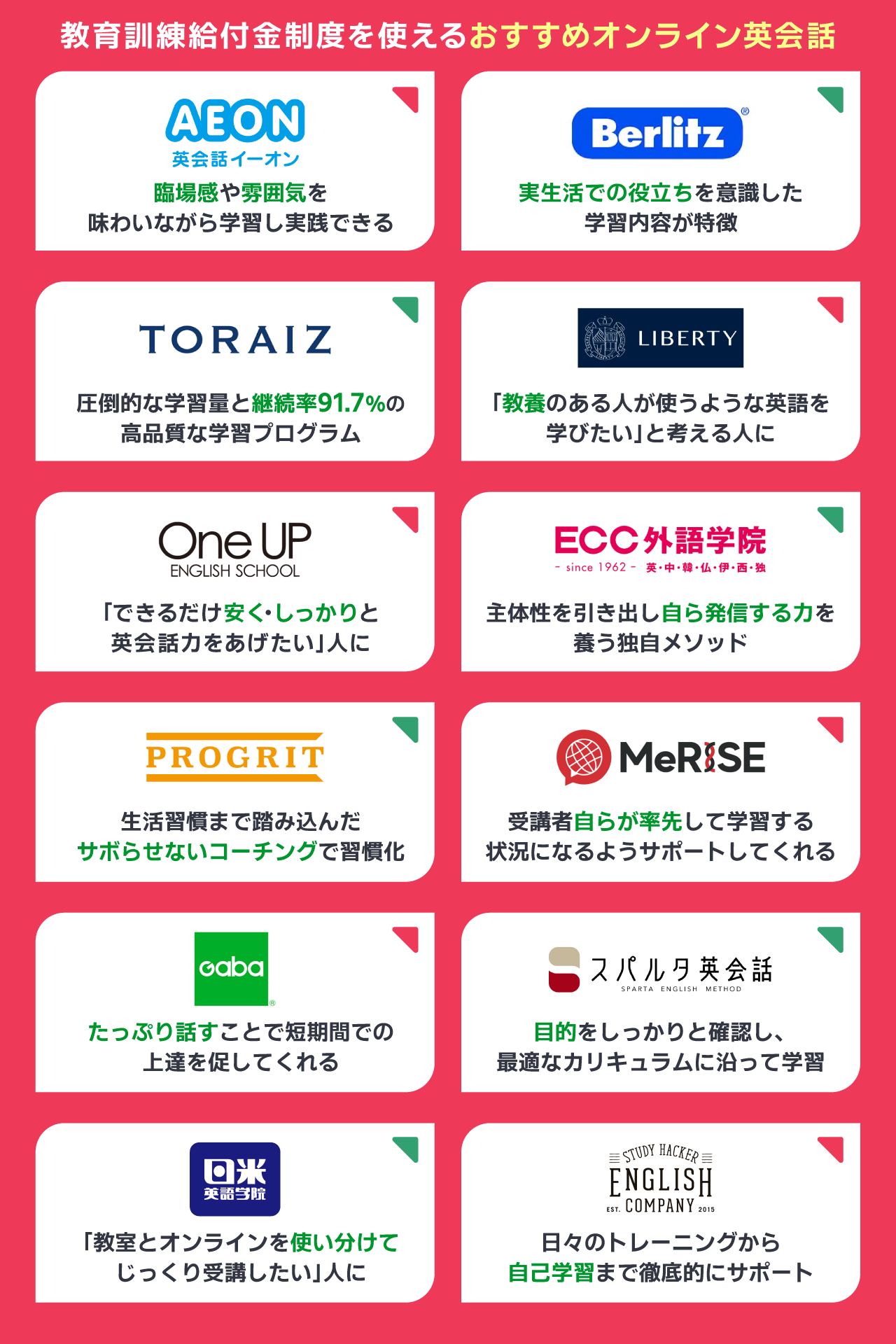 教育訓練給付金制度を使えるおすすめオンライン英会話
