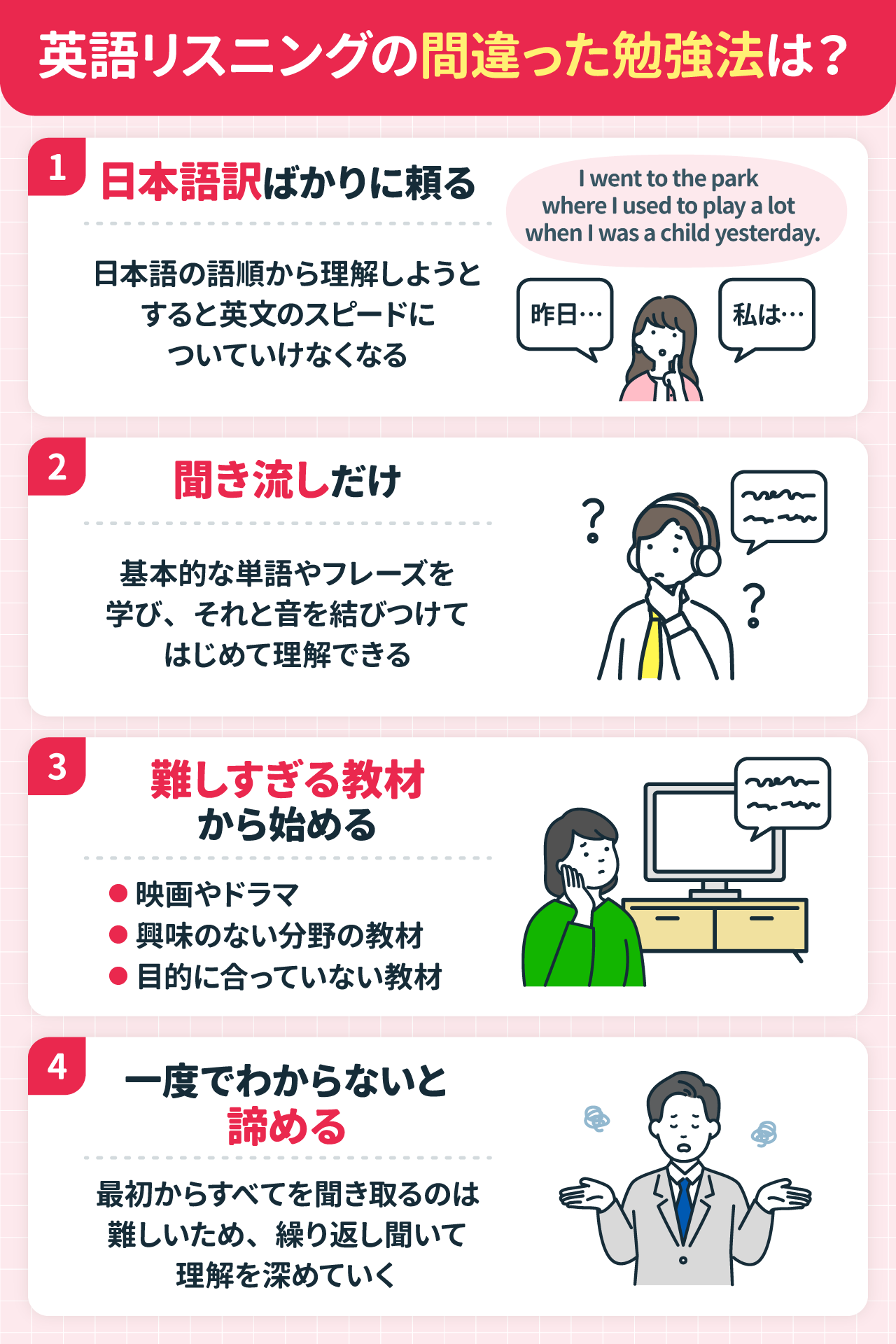 英語リスニングの間違った勉強法は？