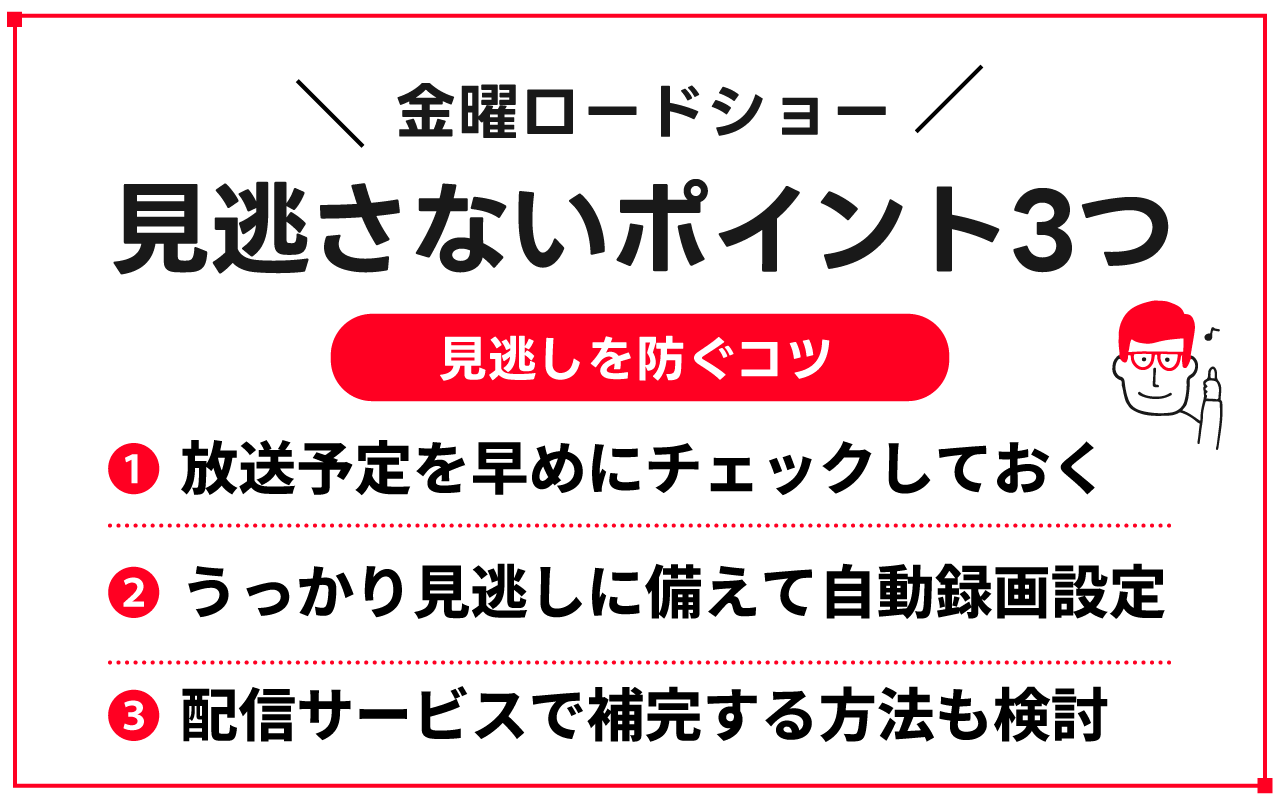 金曜ロードショーを見逃さないための3つのポイントを紹介