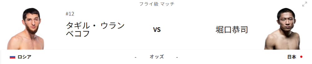 UFCファイトナイト・カタール　ウランベコフVS堀口