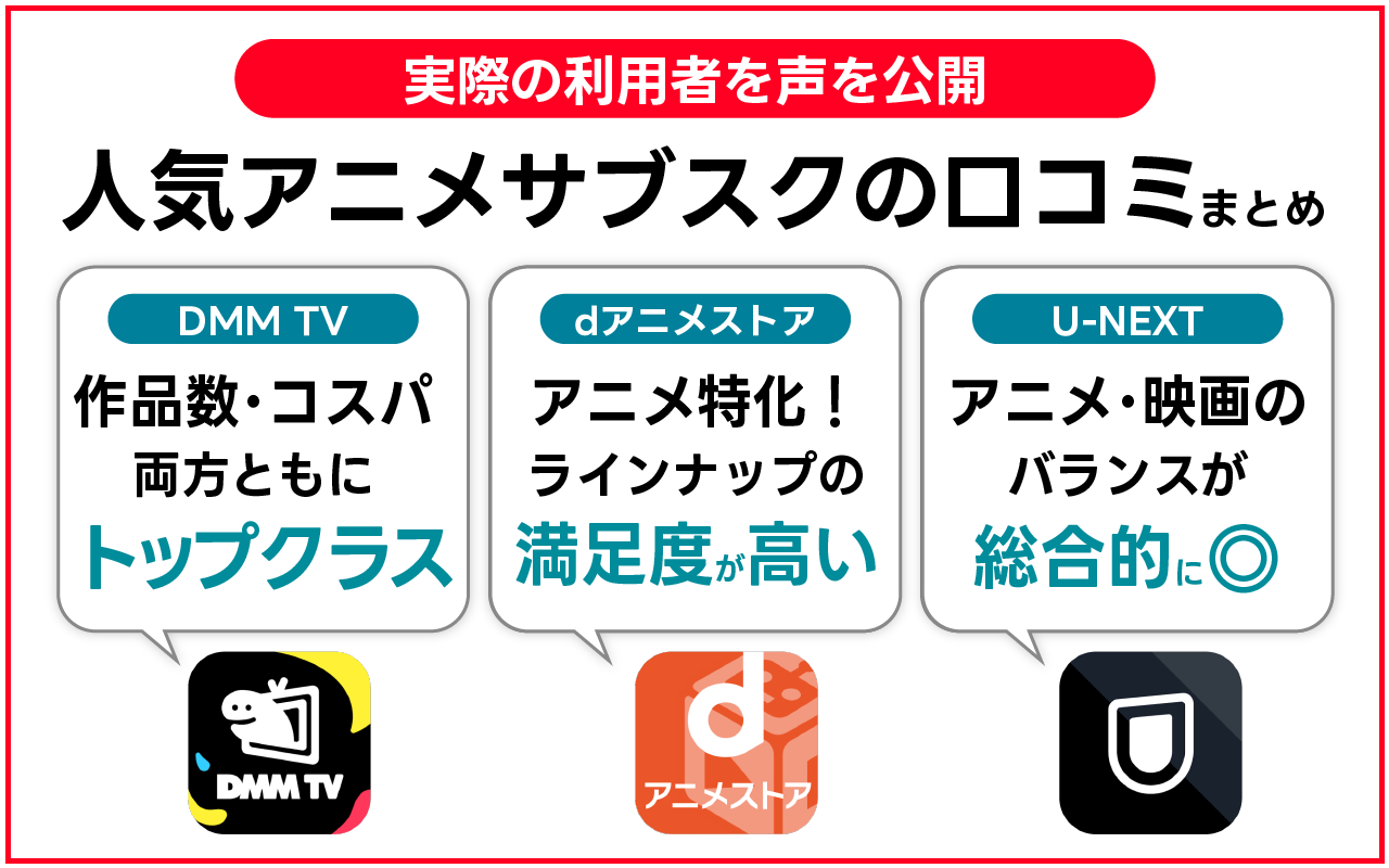 人気アニメ見放題サブスクを利用した人の口コミをまとめました