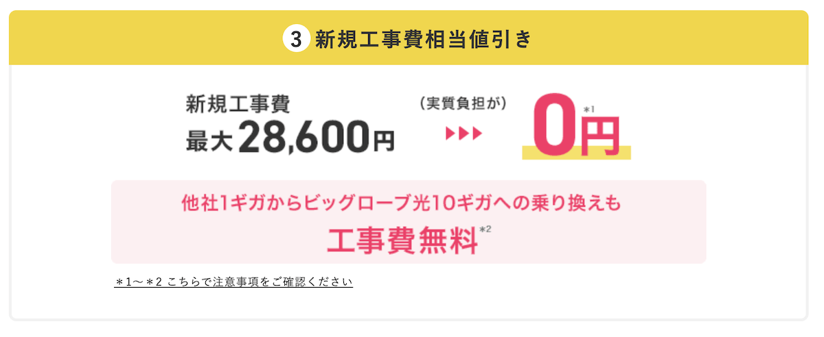 BIGLOBE 新規工事費相当値引き