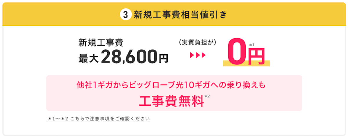 ビッグローブ光　工事費実質無料