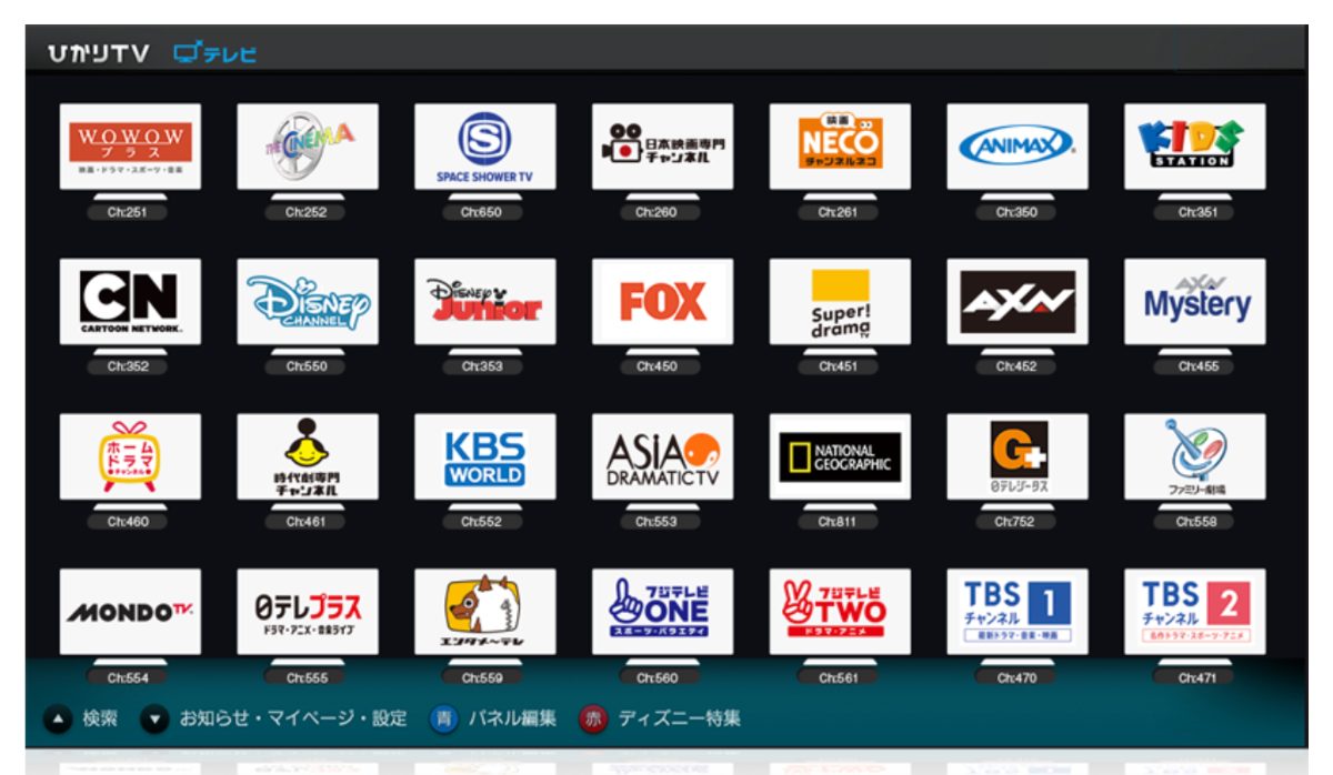 ひかりTVラインナップ
