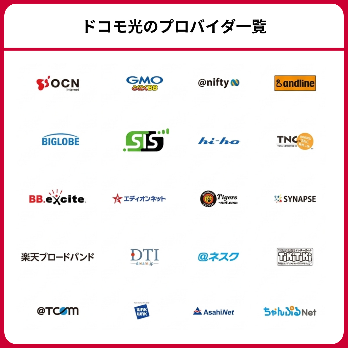 ドコモ光のプロバイダ一覧