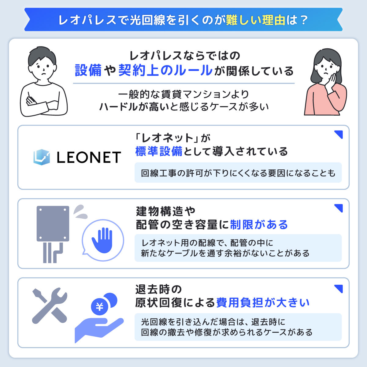 レオパレスで光回線を引くのが難しい理由は？