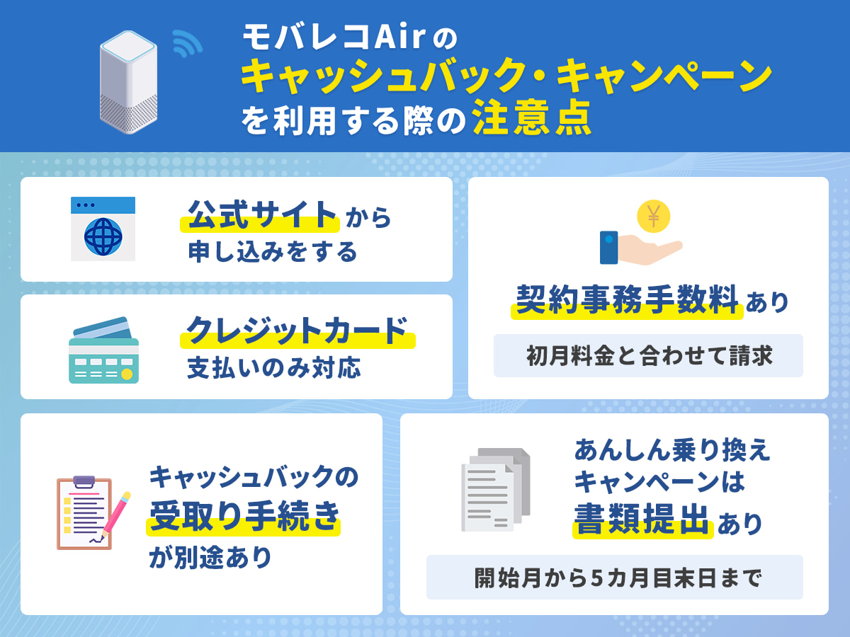 モバレコAirのキャッシュバック・キャンペーンを利用する際の注意点