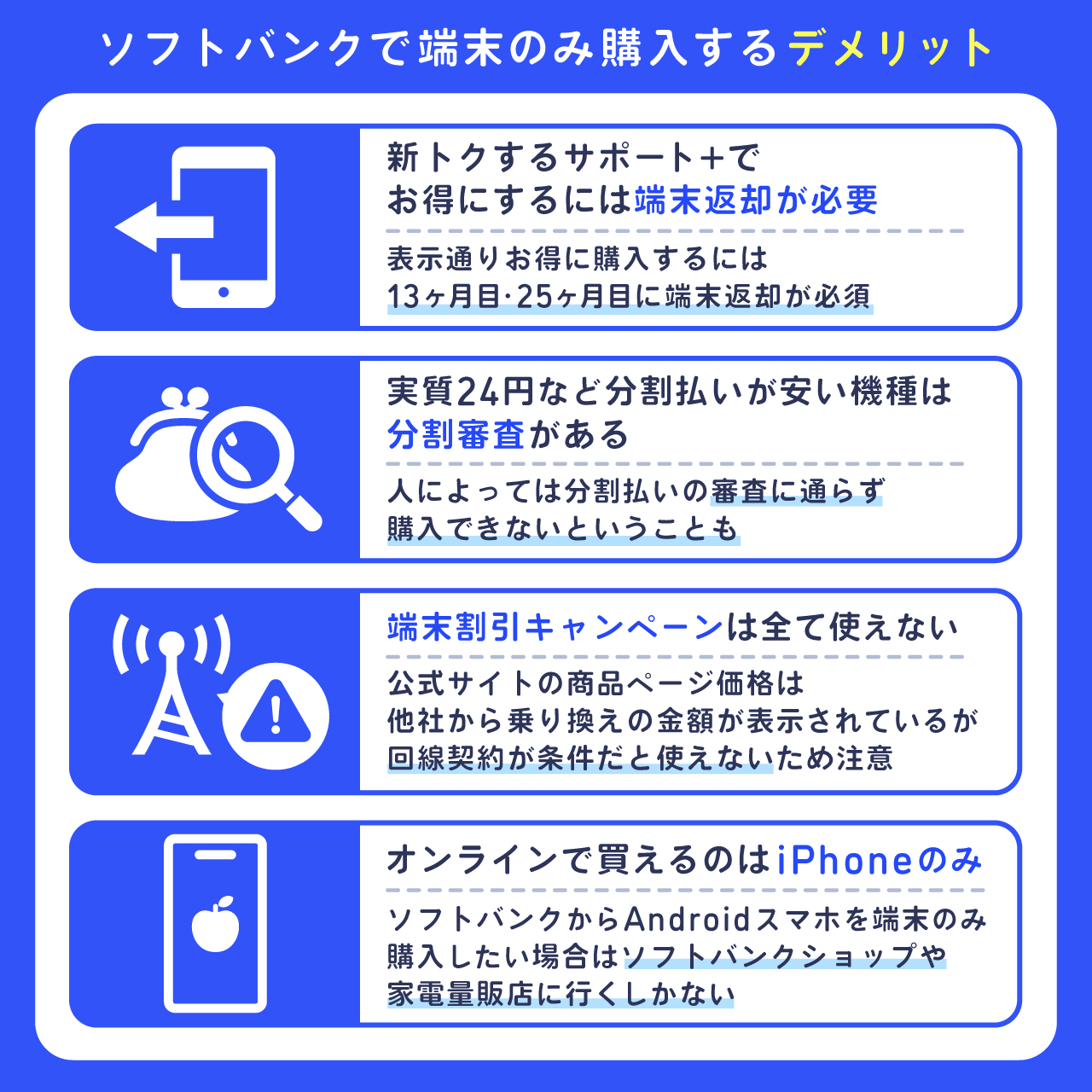 ソフトバンクで端末のみ購入するデメリット4つ