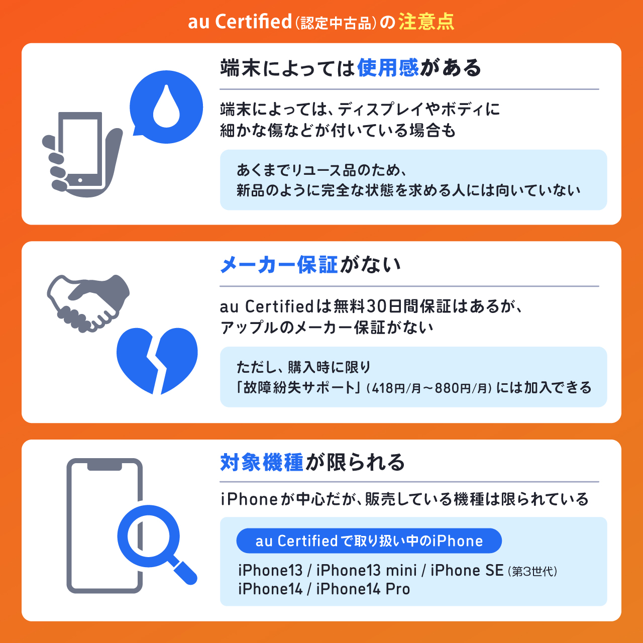 au Certified(認定中古品)の注意点