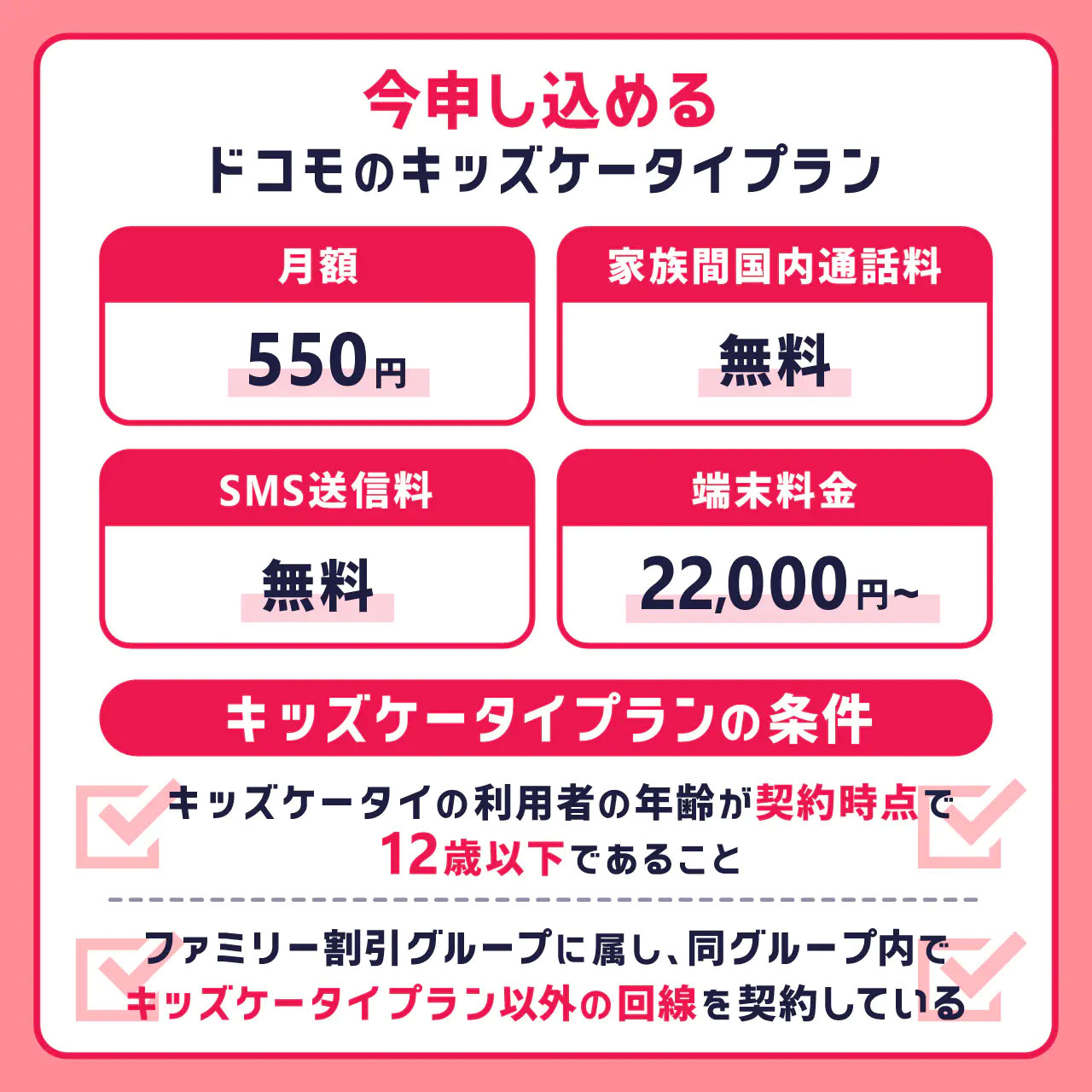 今申し込めるドコモのキッズケータイプラン