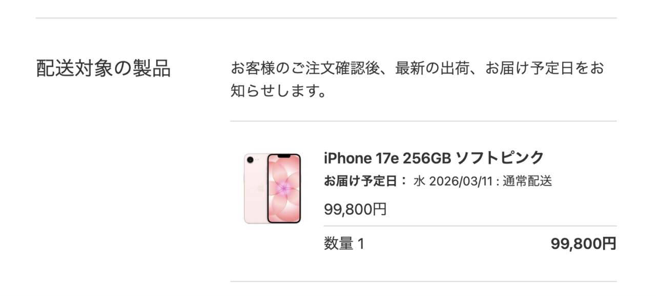 iPhone17e 注文承認画面