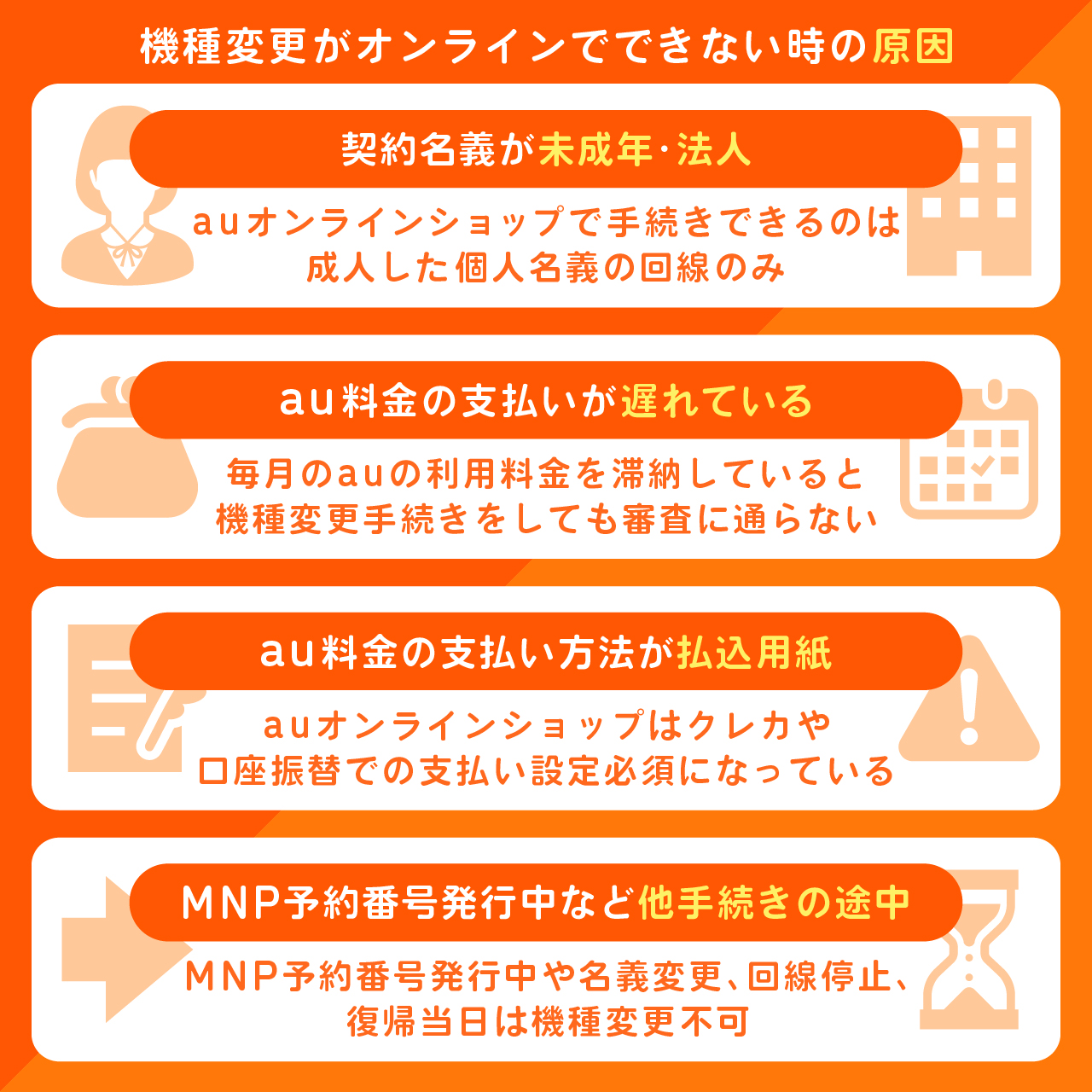 au機種変更がオンラインでできない時の原因