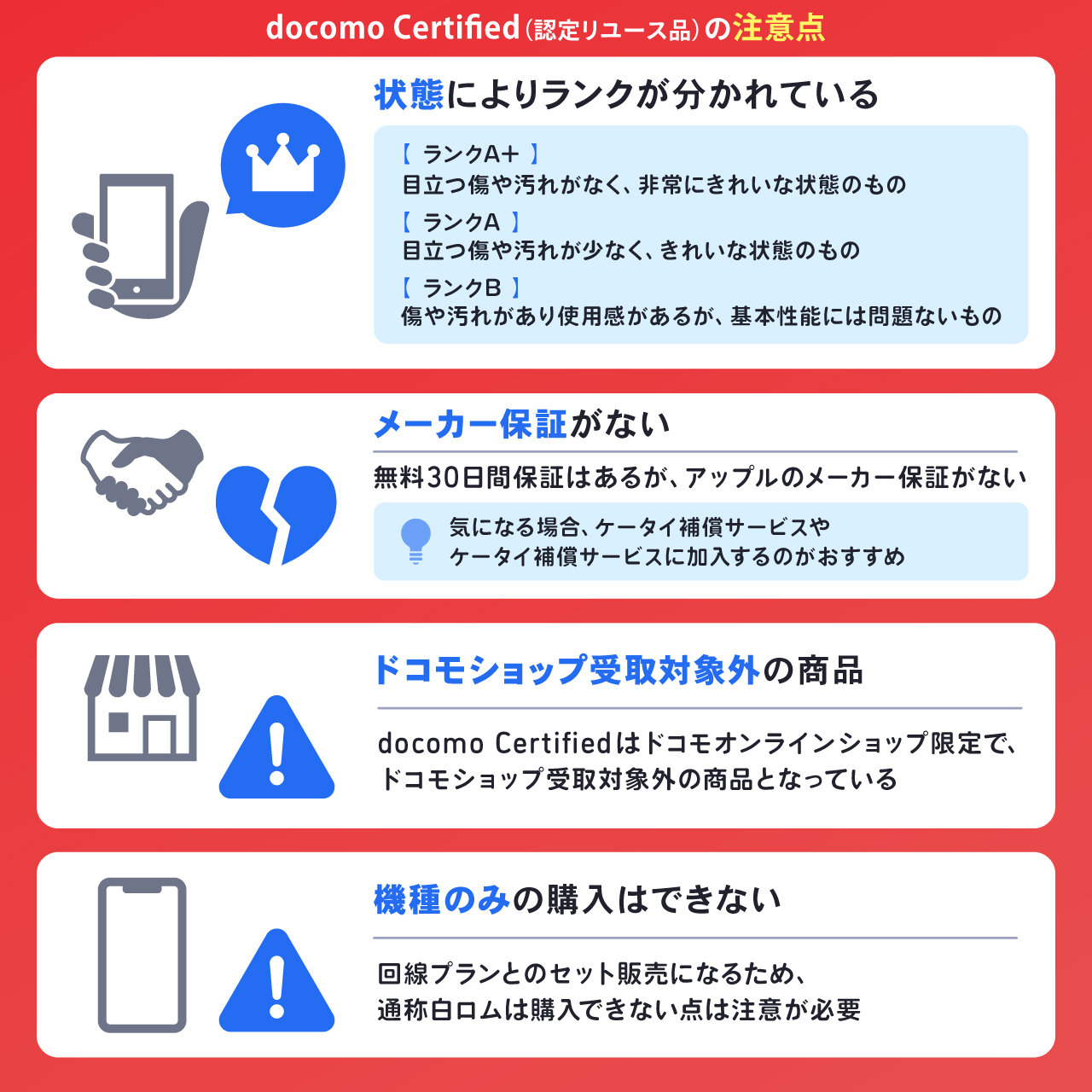 docomo Certified（認定リユース品）の注意点