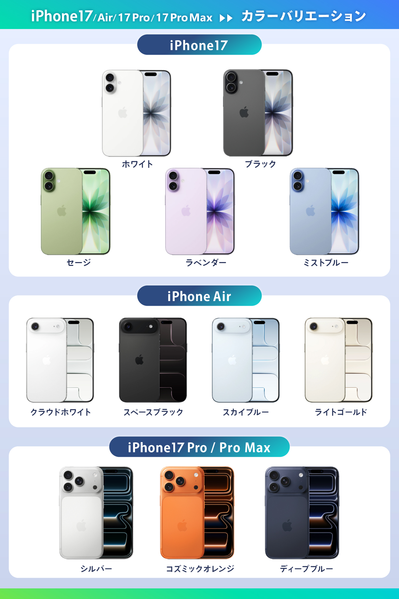 iPhone17シリーズ カラバリ