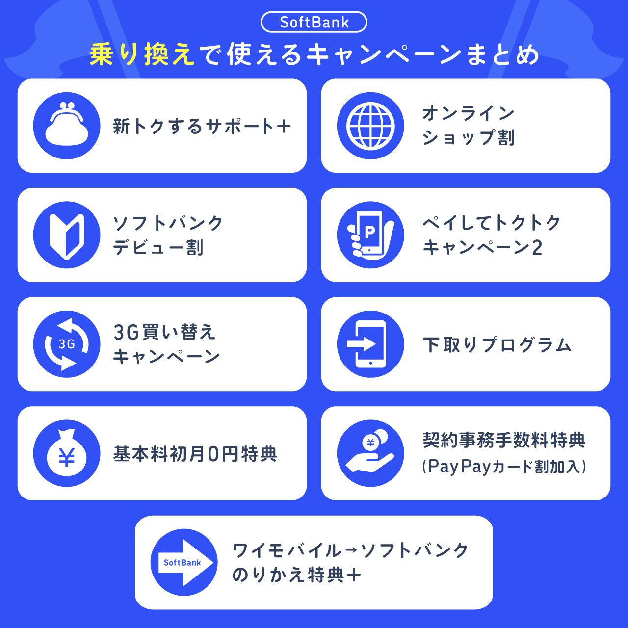 ソフトバンクの乗り換えで使えるキャンペーンまとめ