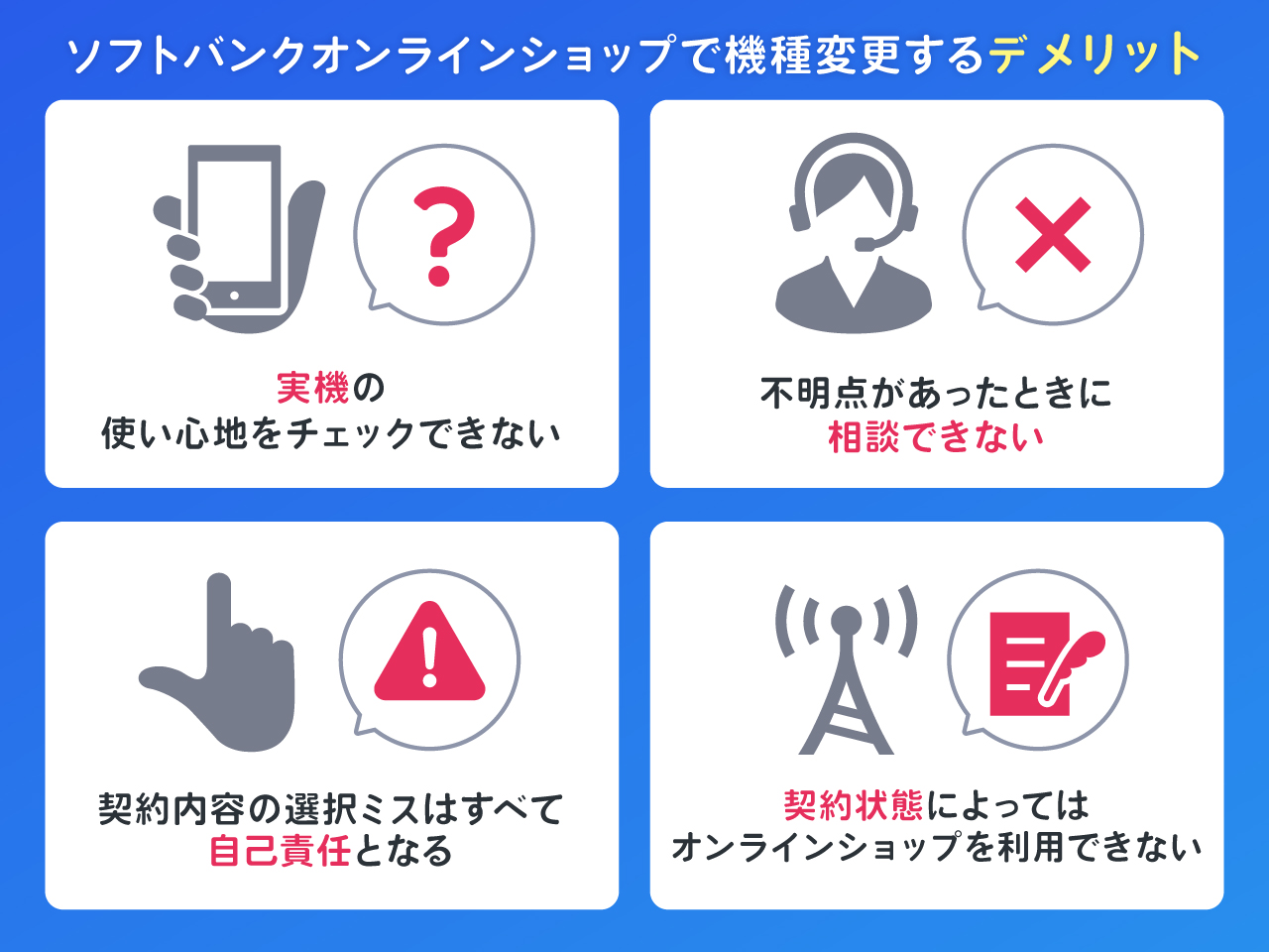ソフトバンクオンラインショップで機種変更するデメリット4個