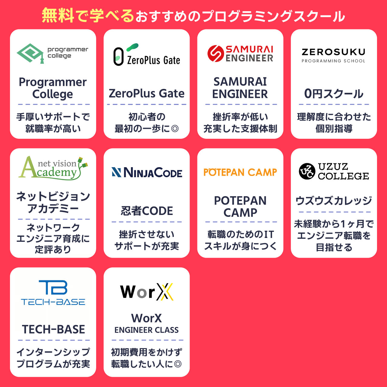 無料で学べるおすすめのプログラミングスクール