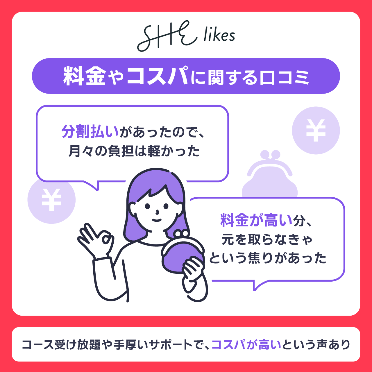 SHElikesの料金やコスパに関する口コミ