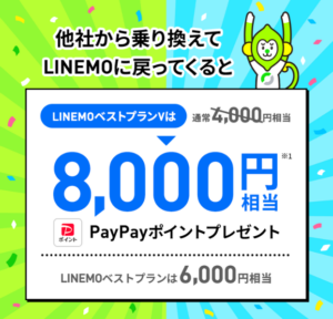 LINEMOの「おかえりだモン 」増額中