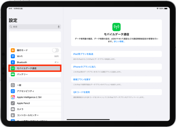 iPadでモバイルデータ通信設置