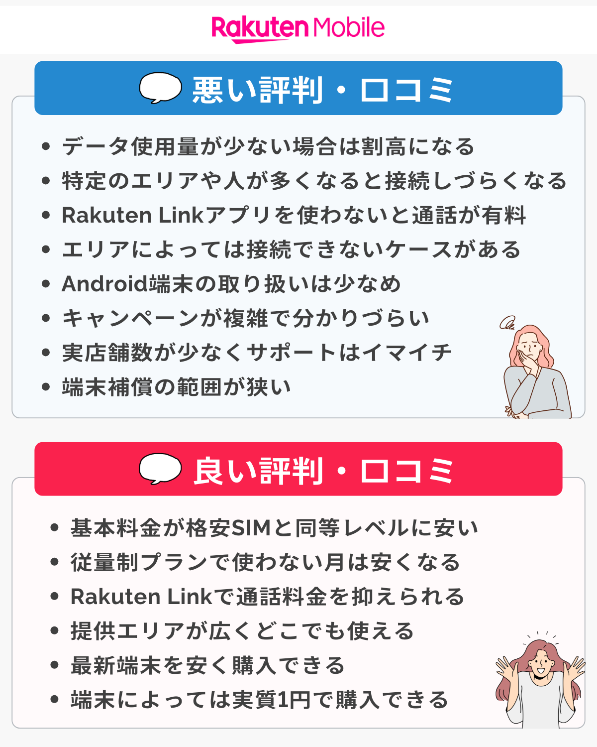 楽天モバイルの悪い評判と良い評判まとめ
