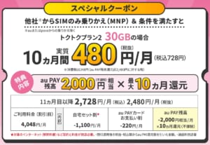 UQモバイルの限定スペシャルクーポンの詳細