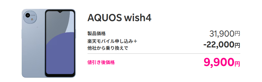 楽天モバイルのAQUOS wish4
