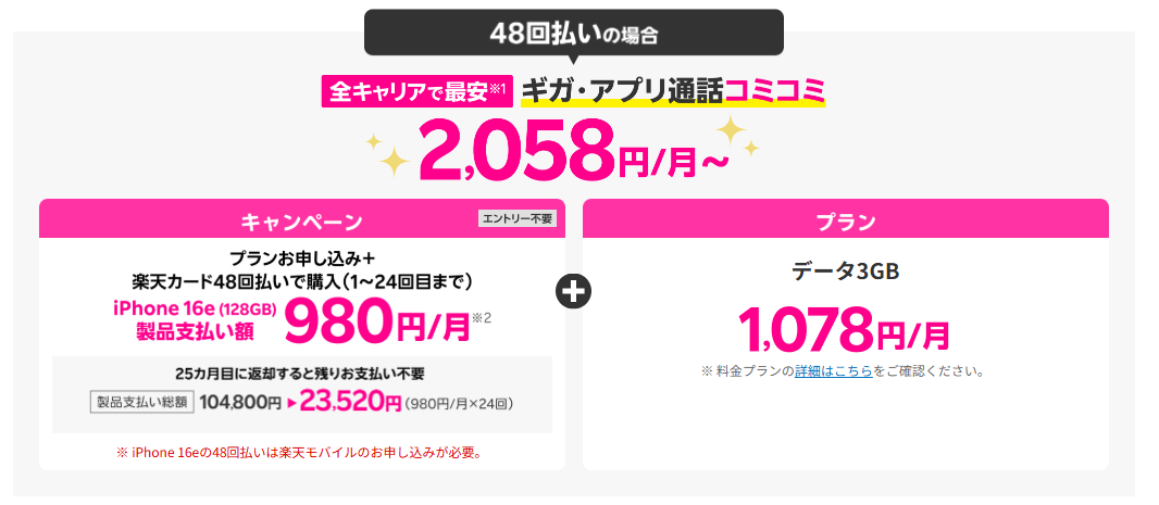 楽天モバイル iPhone16e 買い替え超トクプログラム