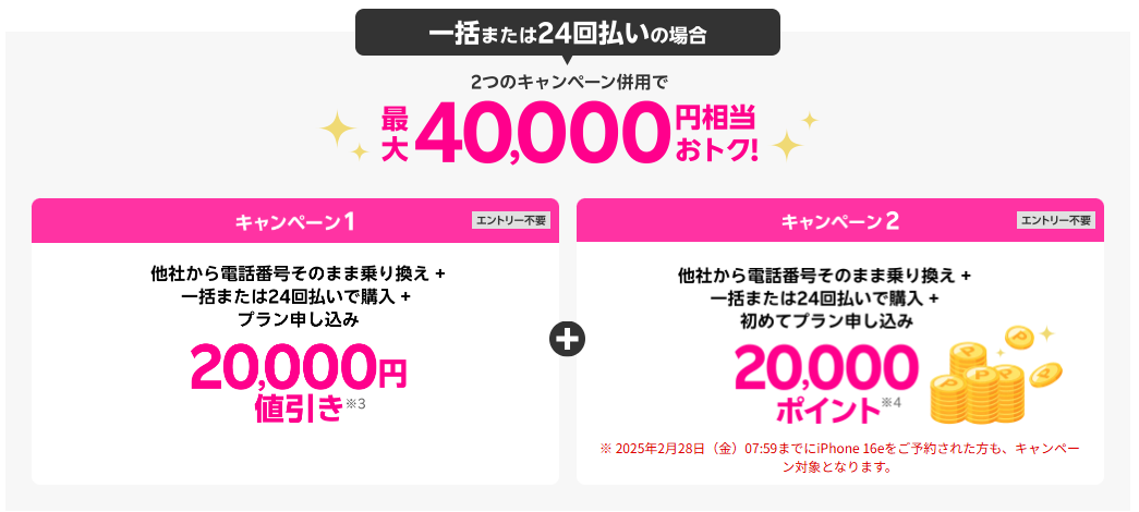 楽天モバイル iPhone16e 40,000円相当還元