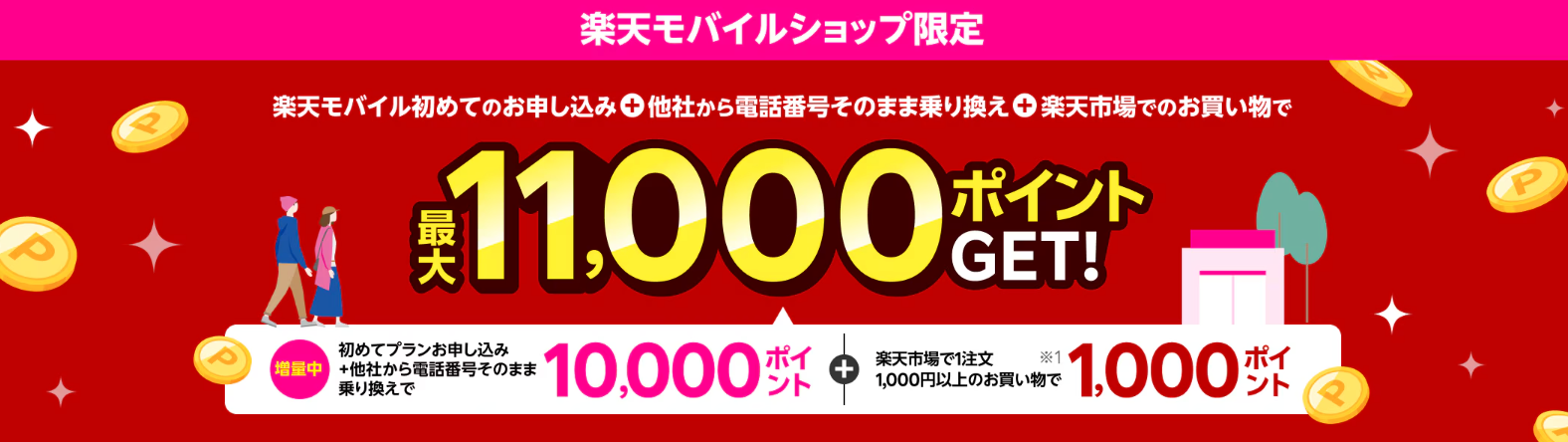 【楽天モバイルショップ限定】楽天モバイル初めてお申し込み＆楽天市場ご利用で1,000ポイント！