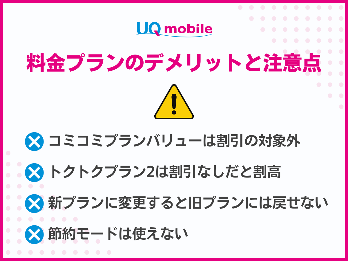 UQモバイルの料金プランのデメリットと注意点を解説
