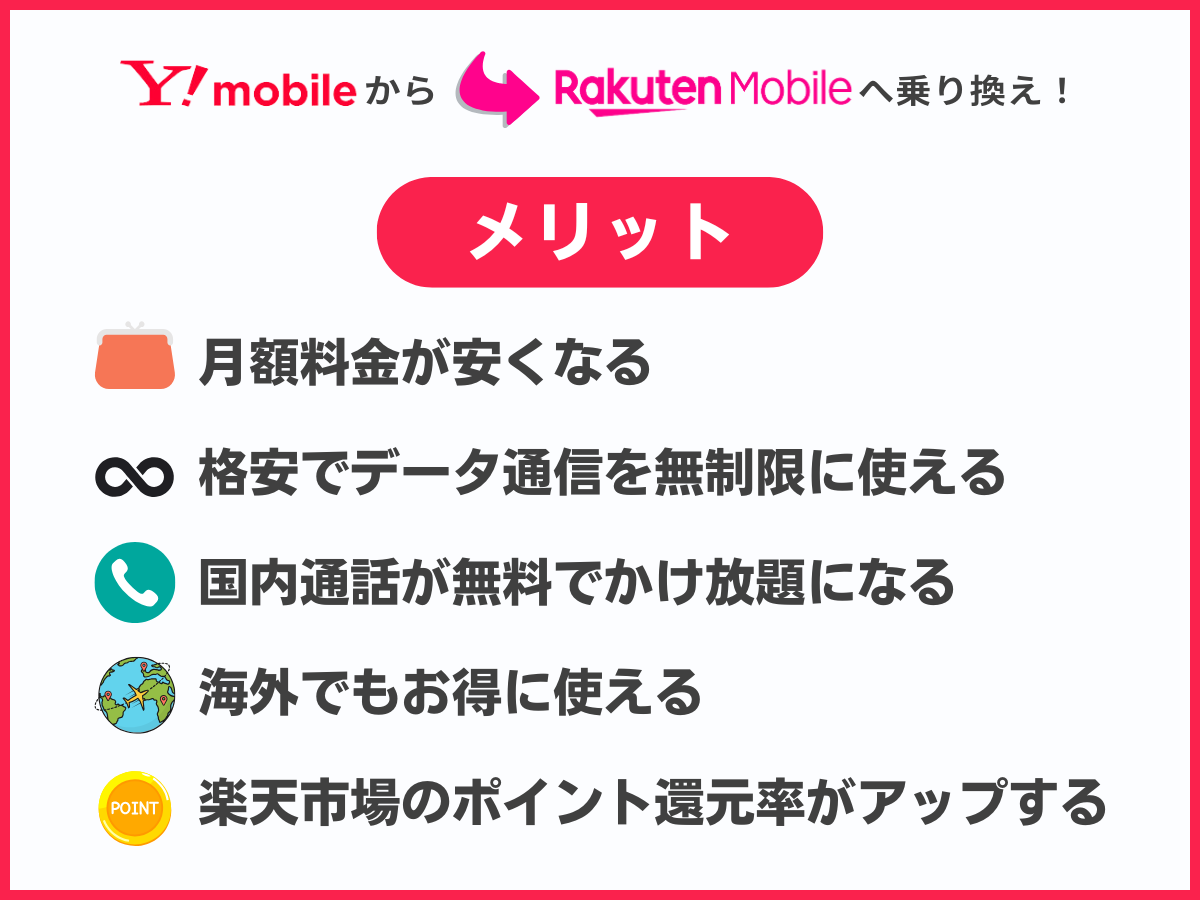 ワイモバイルから楽天モバイルへ乗り換えるメリット