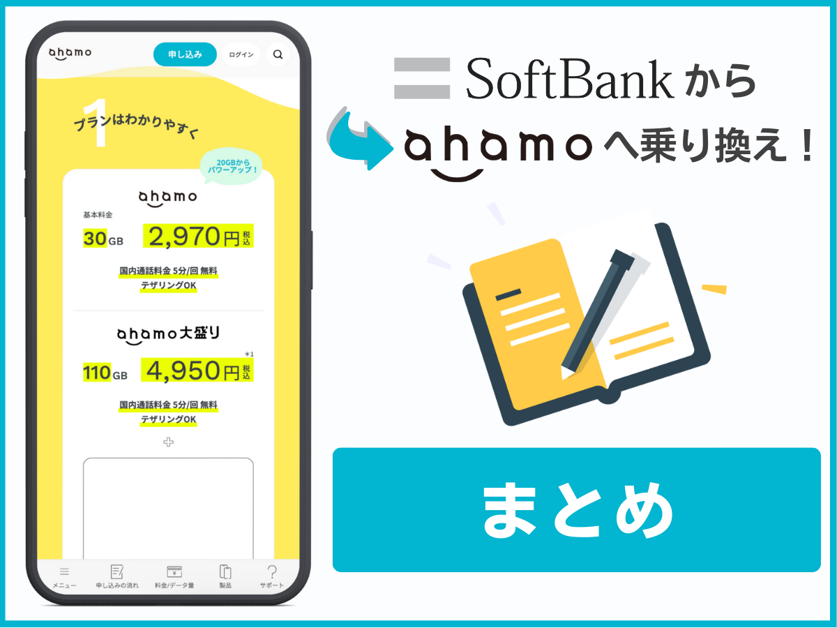 ソフトバンクからahamoに乗り換える方法をまとめて解説