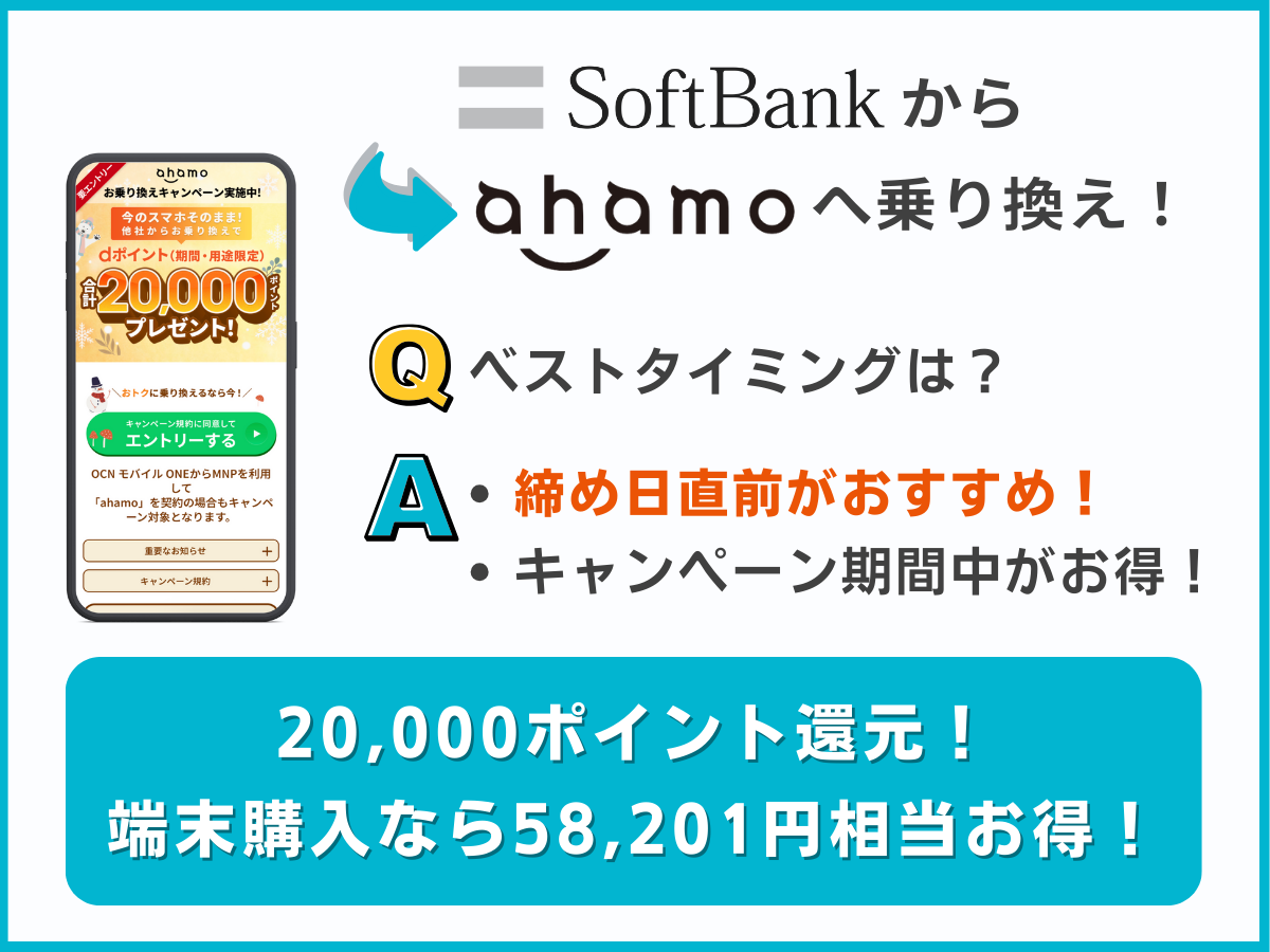 ソフトバンクからahamoに乗り換えのベストタイミングを解説