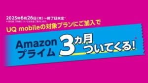 対象プランご加入でAmazonプライム3カ月ついてくる