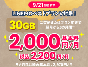 LINEMO週獲LINEMOベストプランV基本料割引キャンペーン