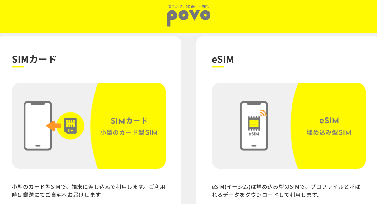 povoの物理SIMとeSIMの違いを図解
