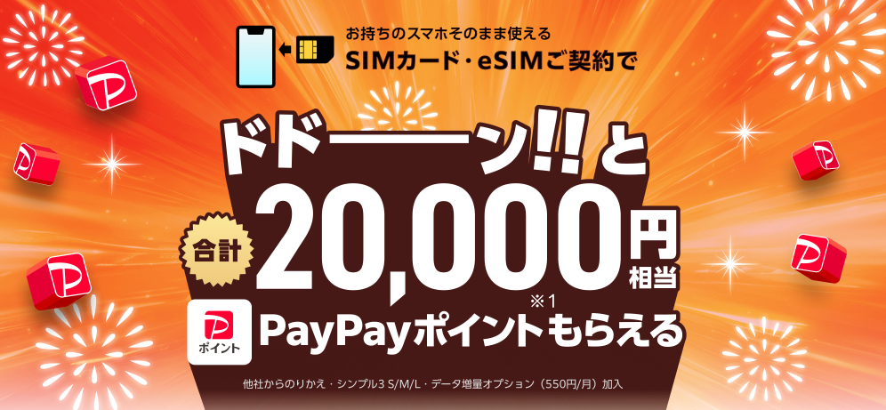 ワイモバイルオンラインストアヤフー店で20,000円相当のPayPayポイント還元