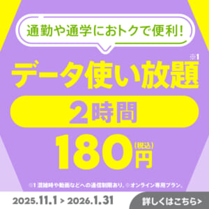 povo「データ使い放題(2時間)」
