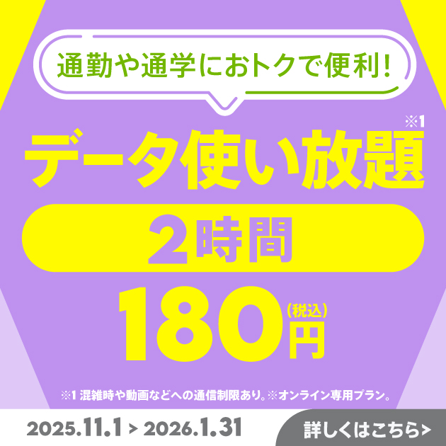 povo「データ使い放題(2時間)」