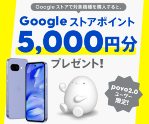 Googleストアで対象機種を購入すると、Googleストアポイント5,000円分プレゼント!
