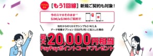 ワイモバイルSIMのみで20,000円相当のPayPayポイント還元