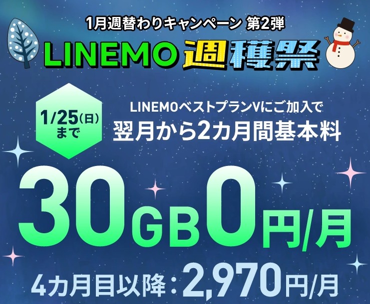 【週穫祭第2弾】LINEMOベストプランVの基本料2ヶ月無料