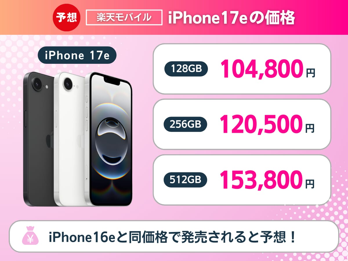 楽天モバイルのiPhone17eの価格・実質負担額を解説