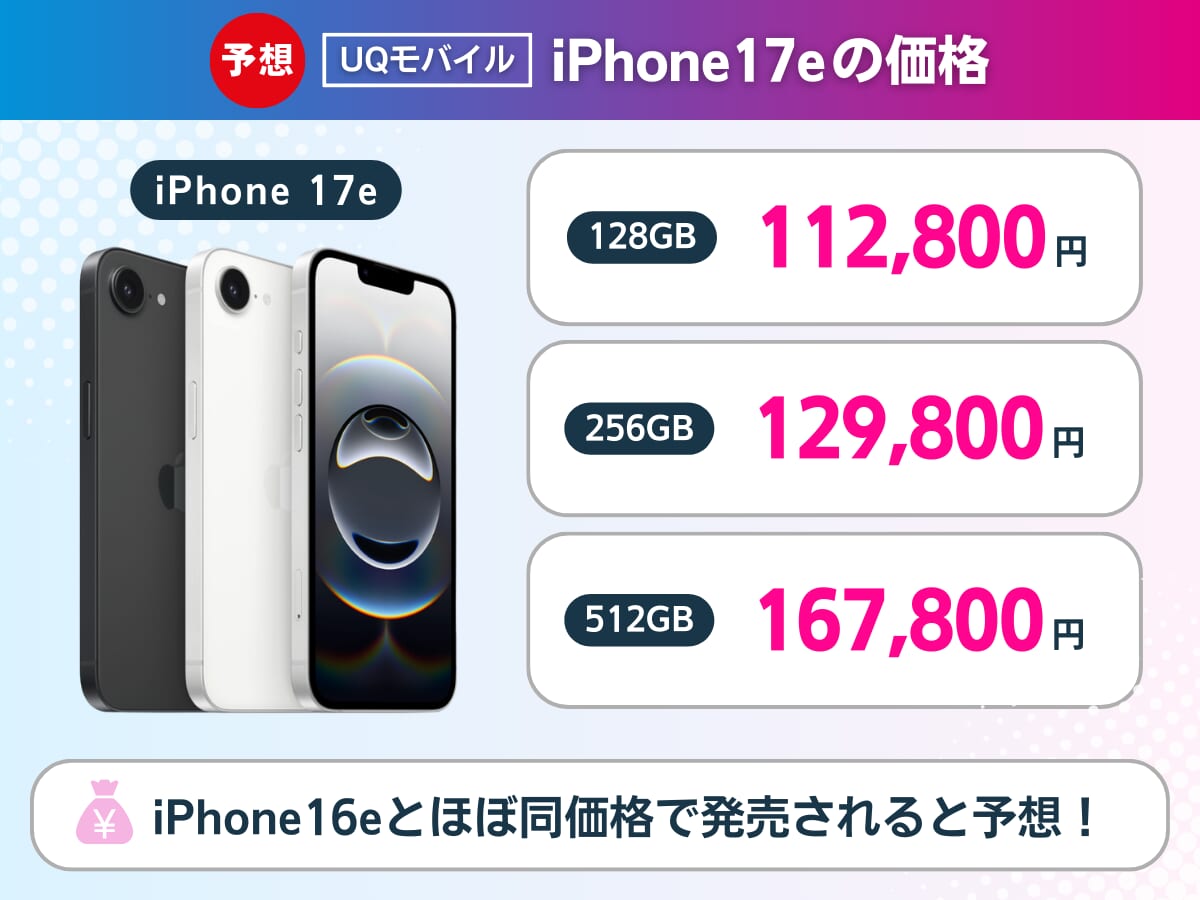 UQモバイルのiPhone17eの価格・実質負担額を解説