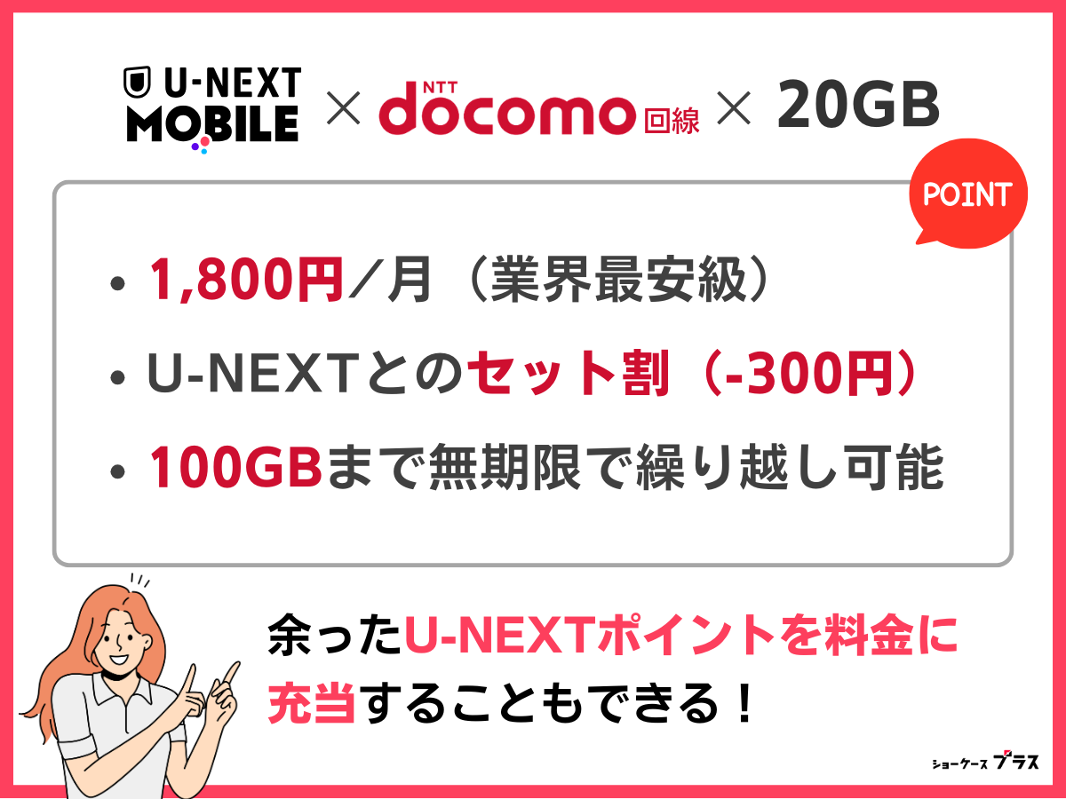 ドコモ回線の格安SIMの20GBでおすすめはU-NEXT MOBILE