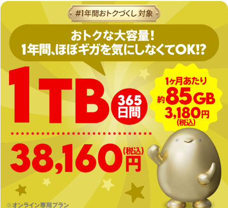 povo データ追加1TB(365日間)