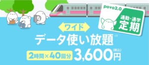【通勤・通学定期ワイド】データ使い放題(2時間)40回分
